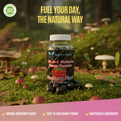 20-in-1 Mushroom Energy Gummies Raspberry Flavor