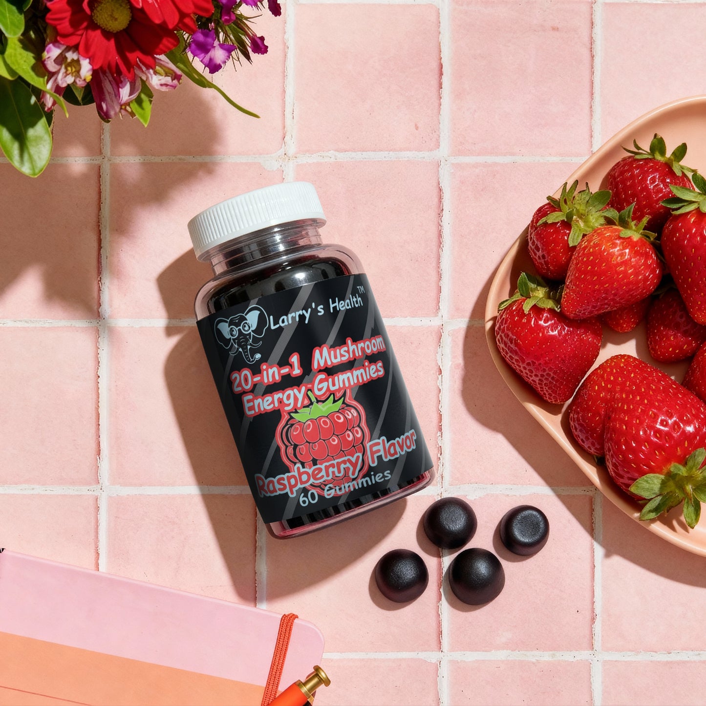 20-in-1 Mushroom Energy Gummies Raspberry Flavor